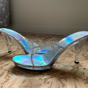 Clear and silver heels